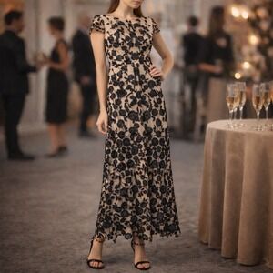 JS Collection Size 6 Gown Black Dark Floral Burnout Velvet Mesh Whimsigoth Dress